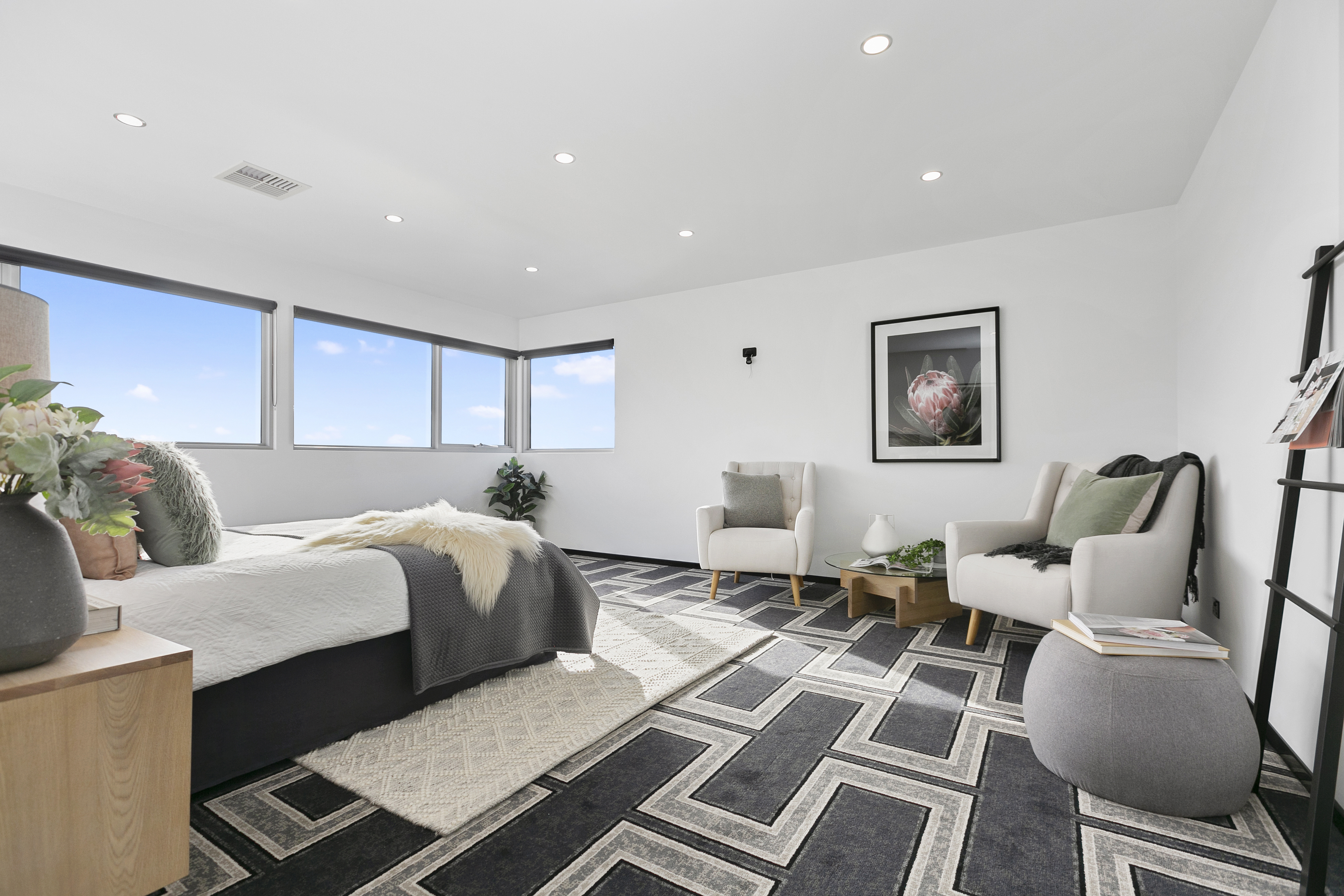 Modern bedroom property styling Hobart Tasmania