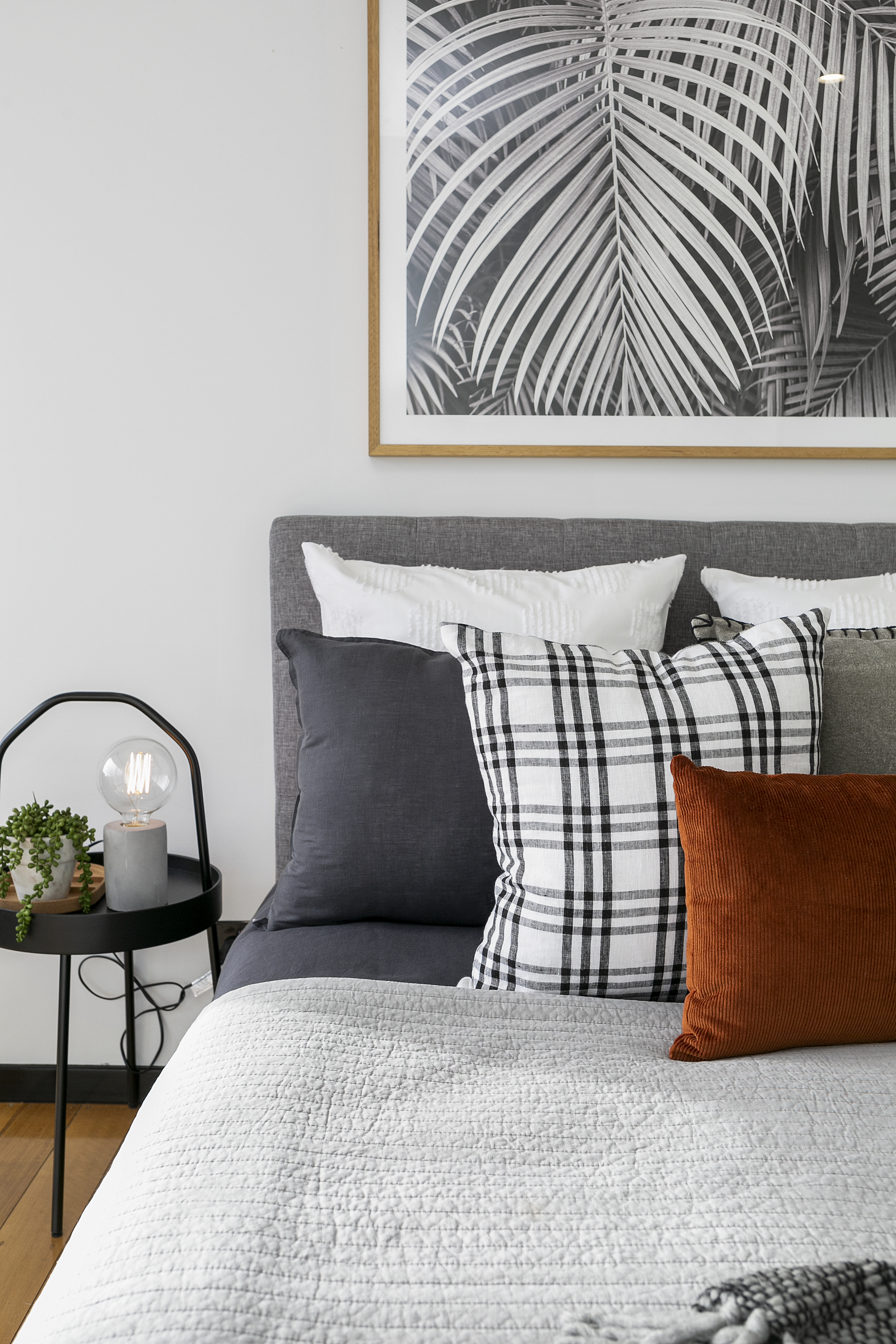Modern colour bedroom property styling Hobart